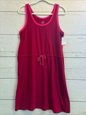 Joe Fresh Berry Sleeveless Drawstring Tank Dress w/Pink Trim, sz L, NWT